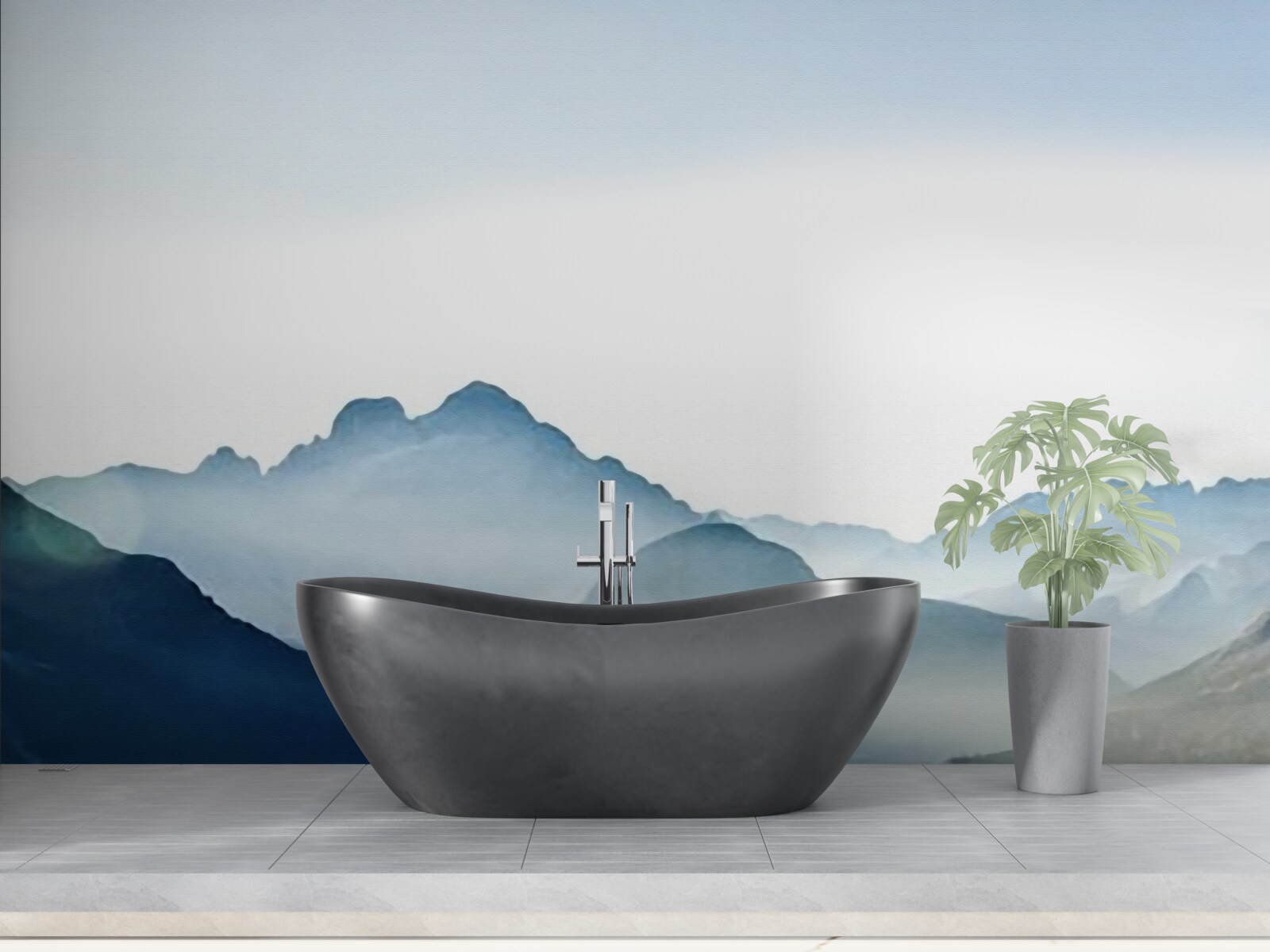 Fototapeta zahmlené zrkadlo sa rozmazáva akvarelom v horách