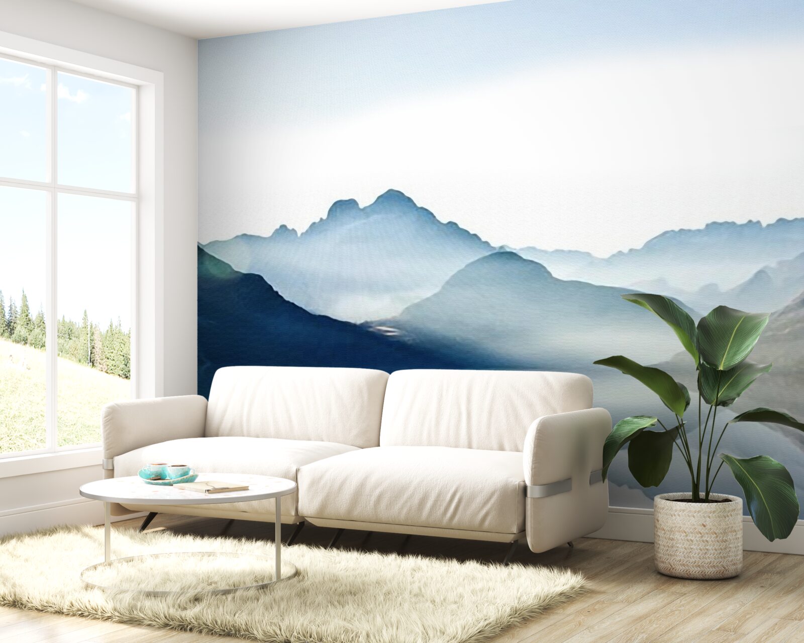 Fototapeta zahmlené zrkadlo sa rozmazáva akvarelom v horách