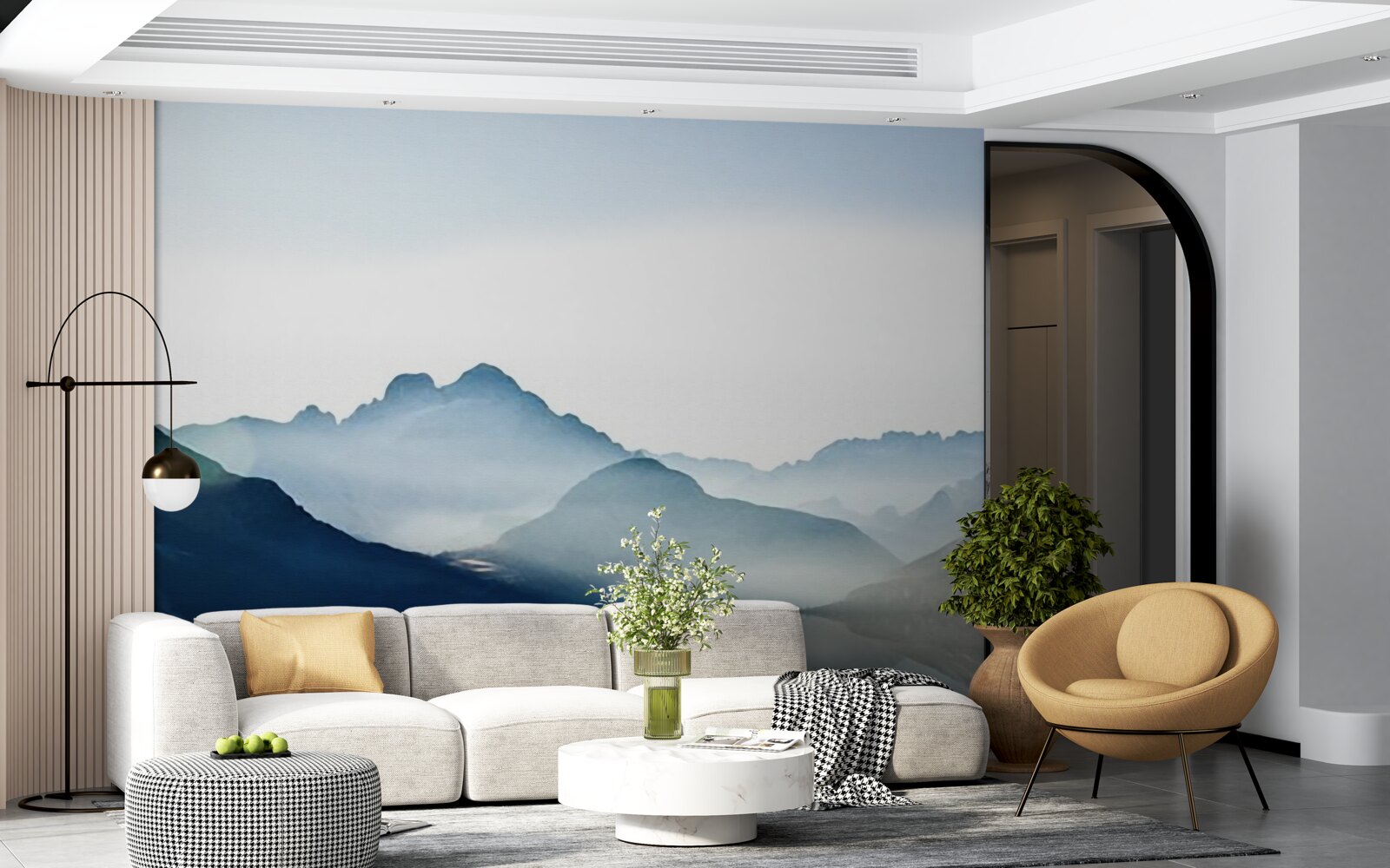 Fototapeta zahmlené zrkadlo sa rozmazáva akvarelom v horách