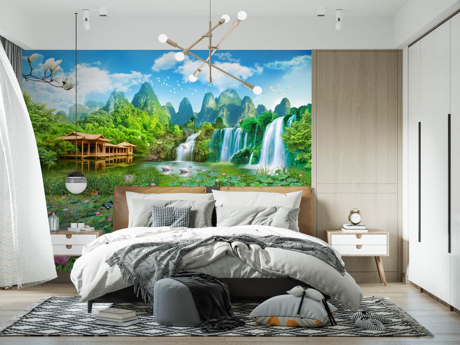 Fototapeta byt v blízkosti vodopádu ústiaceho do prírodnej vodnej plochy