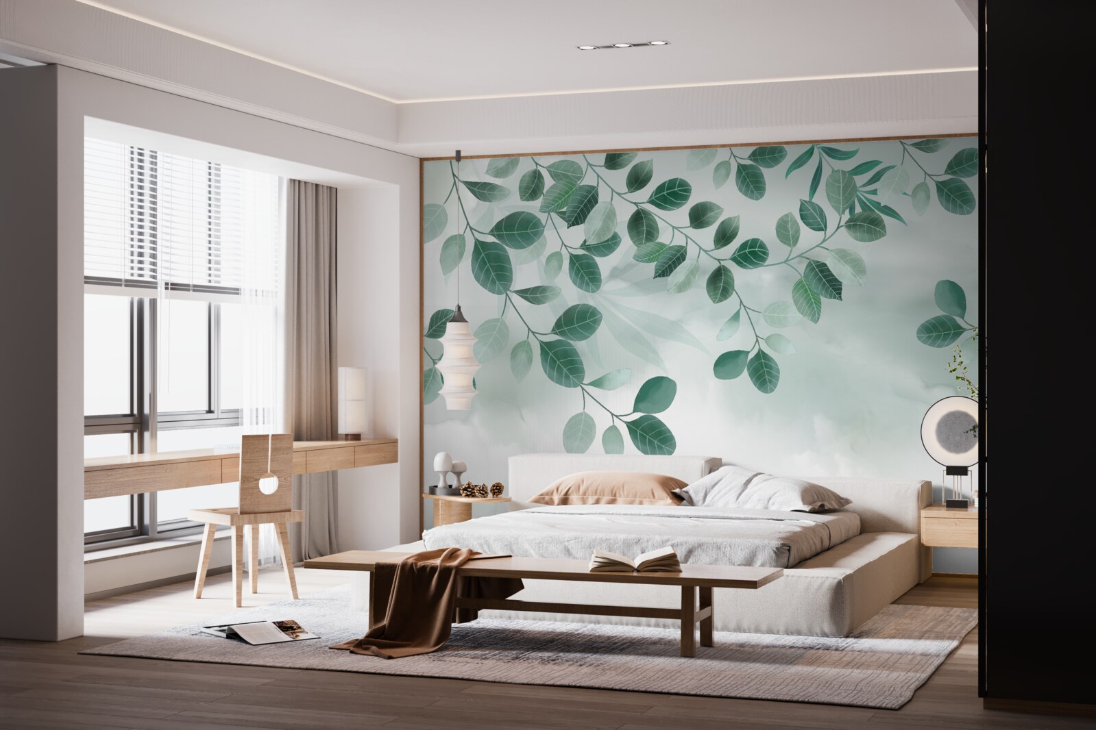 Fototapeta konáre so zelenými listami rozprestretými proti oblohe