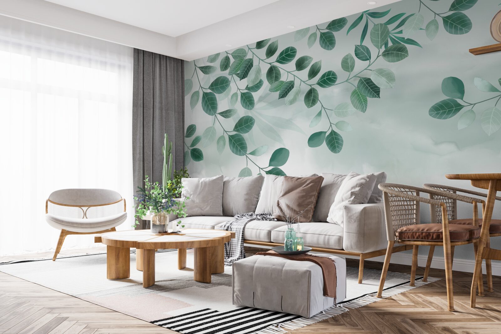 Fototapeta konáre so zelenými listami rozprestretými proti oblohe