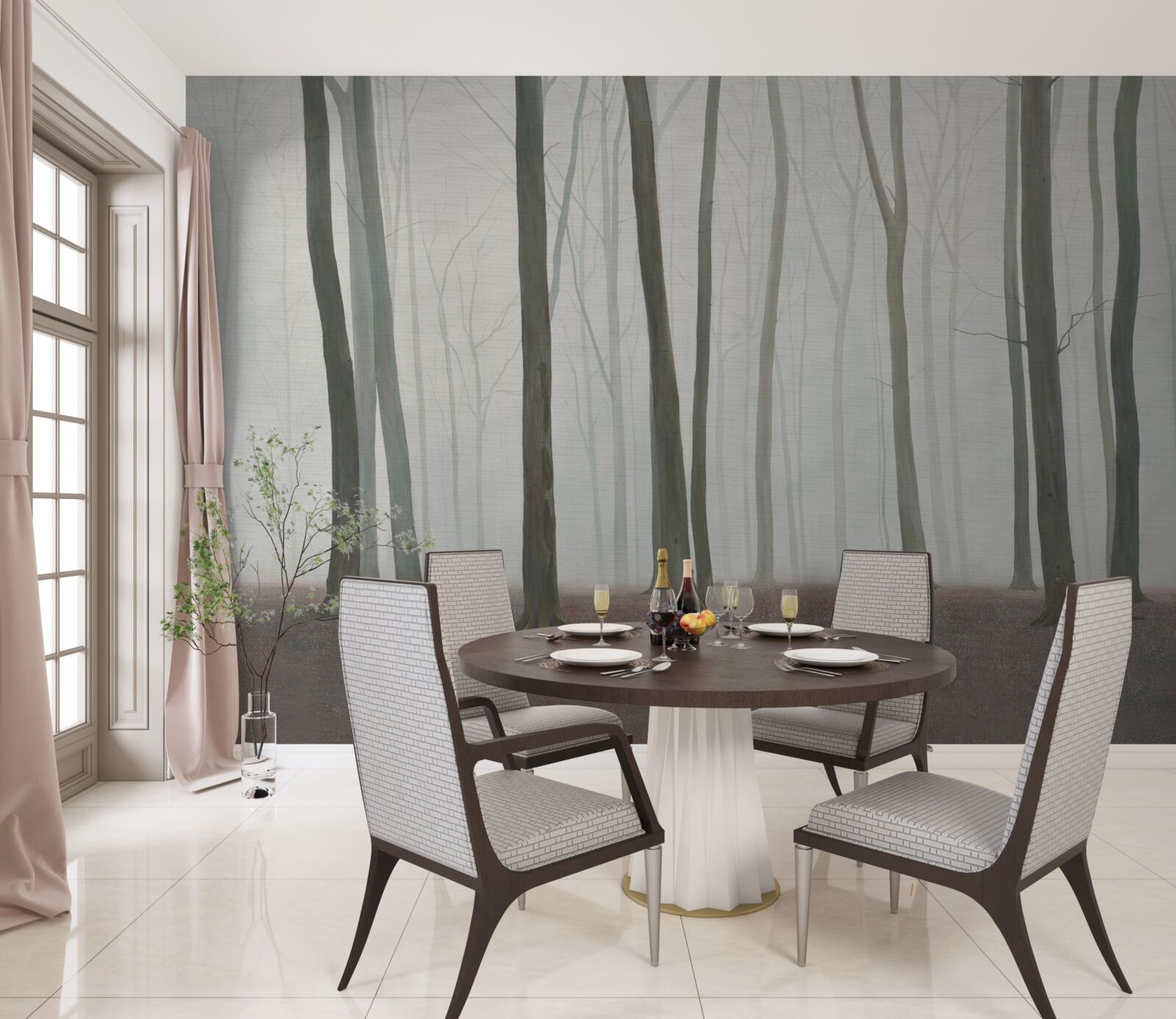 Fototapeta jednotlivé stromy obklopené hmlou