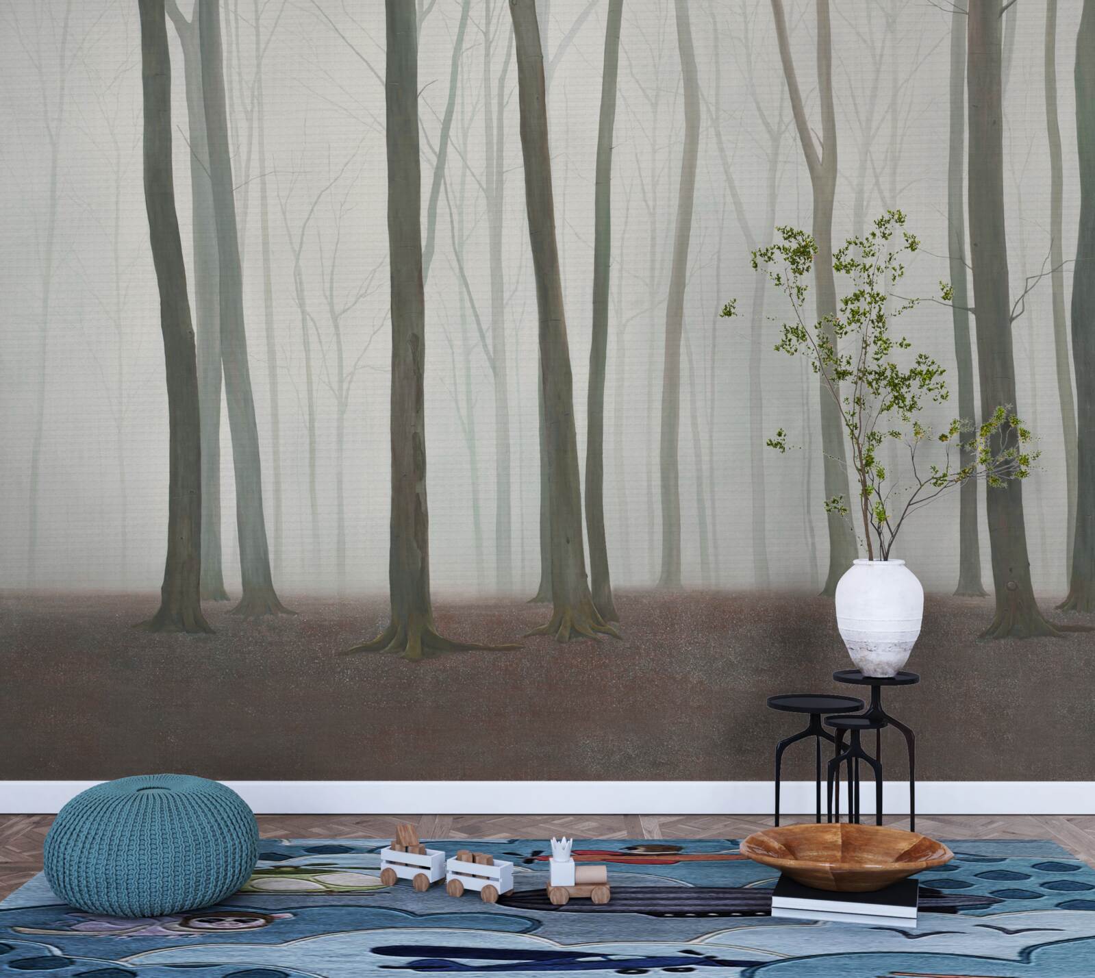 Fototapeta jednotlivé stromy obklopené hmlou