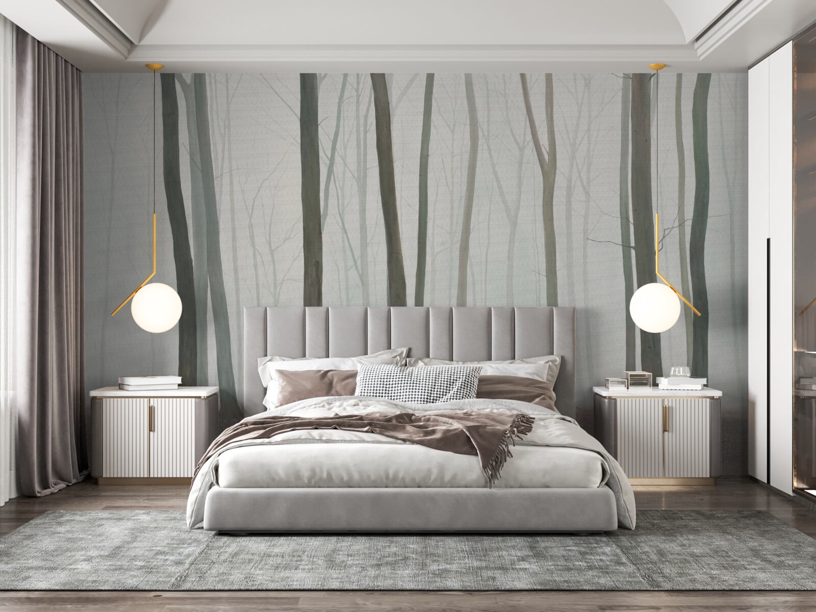 Fototapeta jednotlivé stromy obklopené hmlou