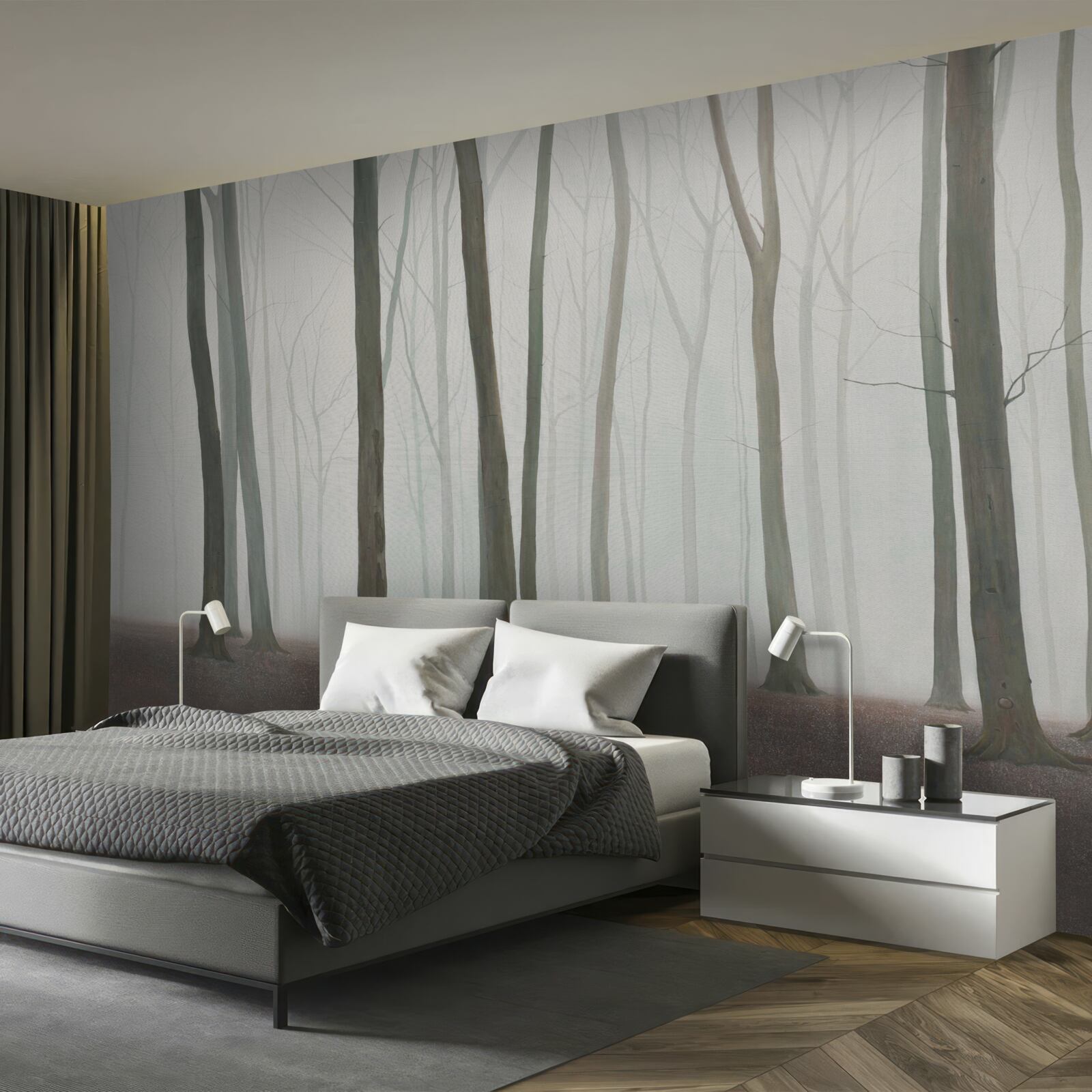 Fototapeta jednotlivé stromy obklopené hmlou