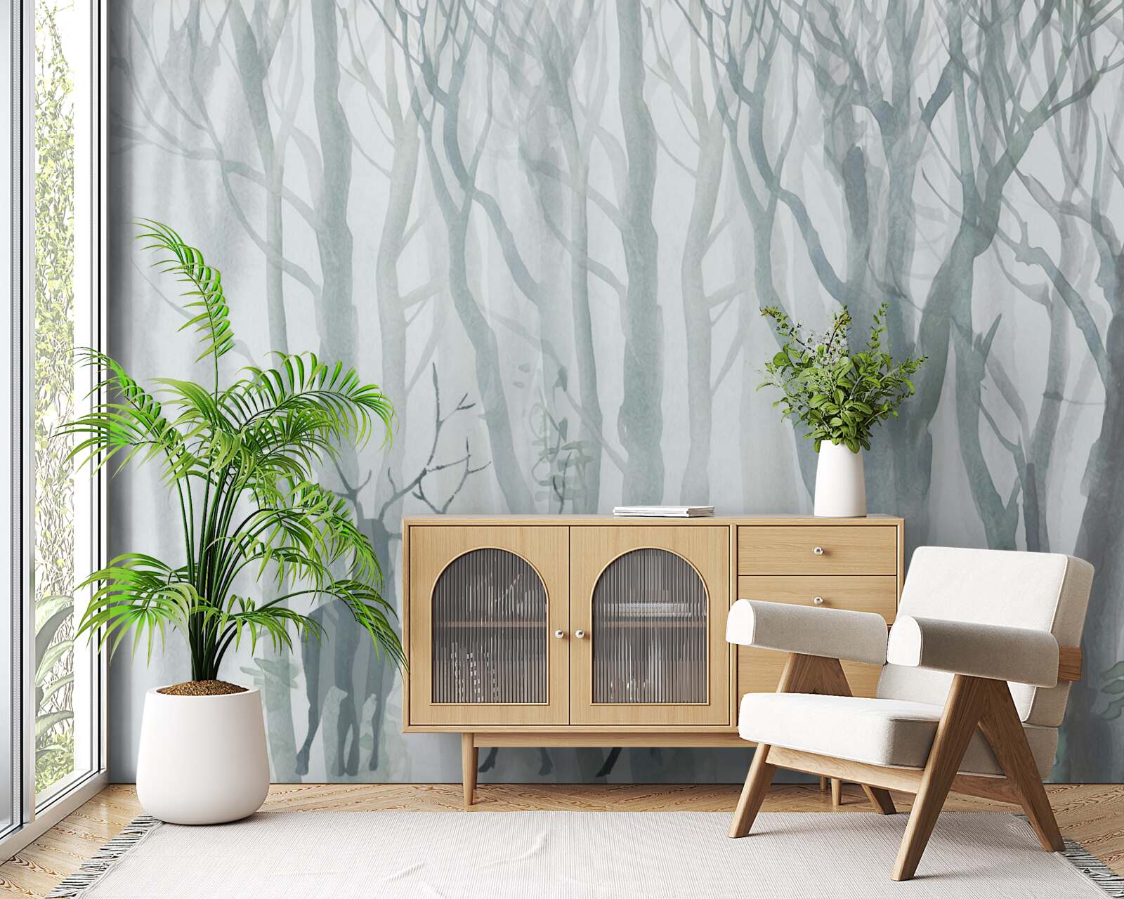 Fototapeta zimný les, hmlistý, obývaný jeleňmi