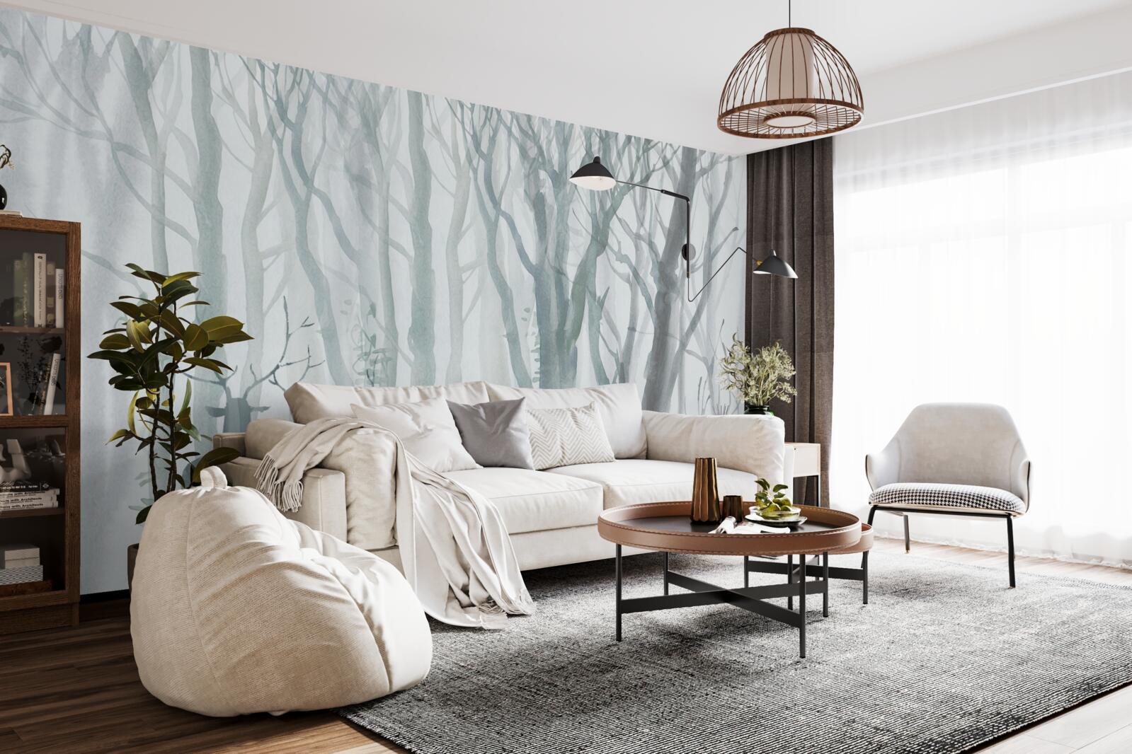 Fototapeta zimný les, hmlistý, obývaný jeleňmi