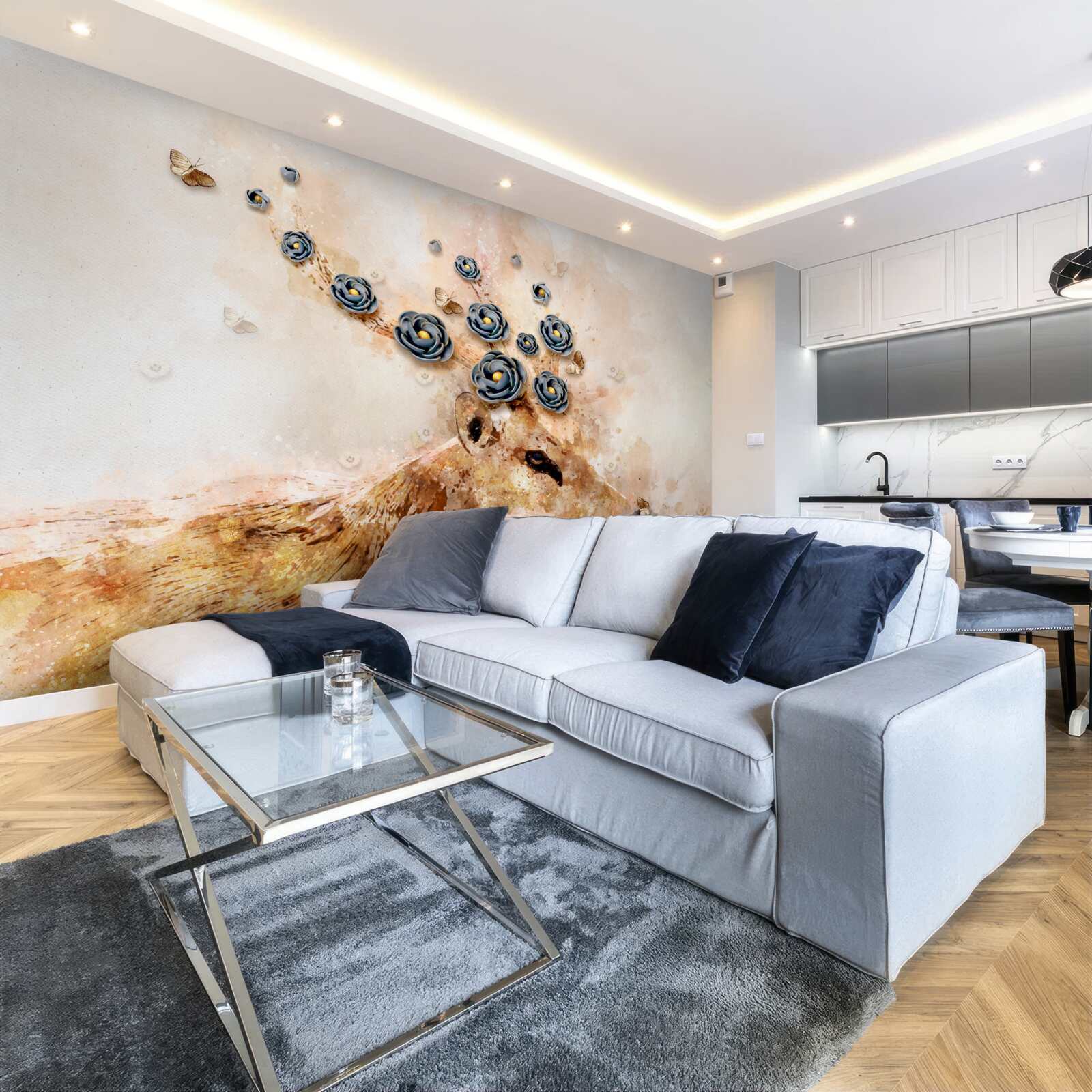 Fototapeta Elena je obklopená kvetmi na ružovom pozadí