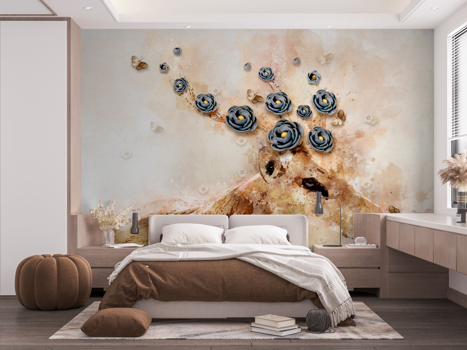 Fototapeta Elena je obklopená kvetmi na ružovom pozadí