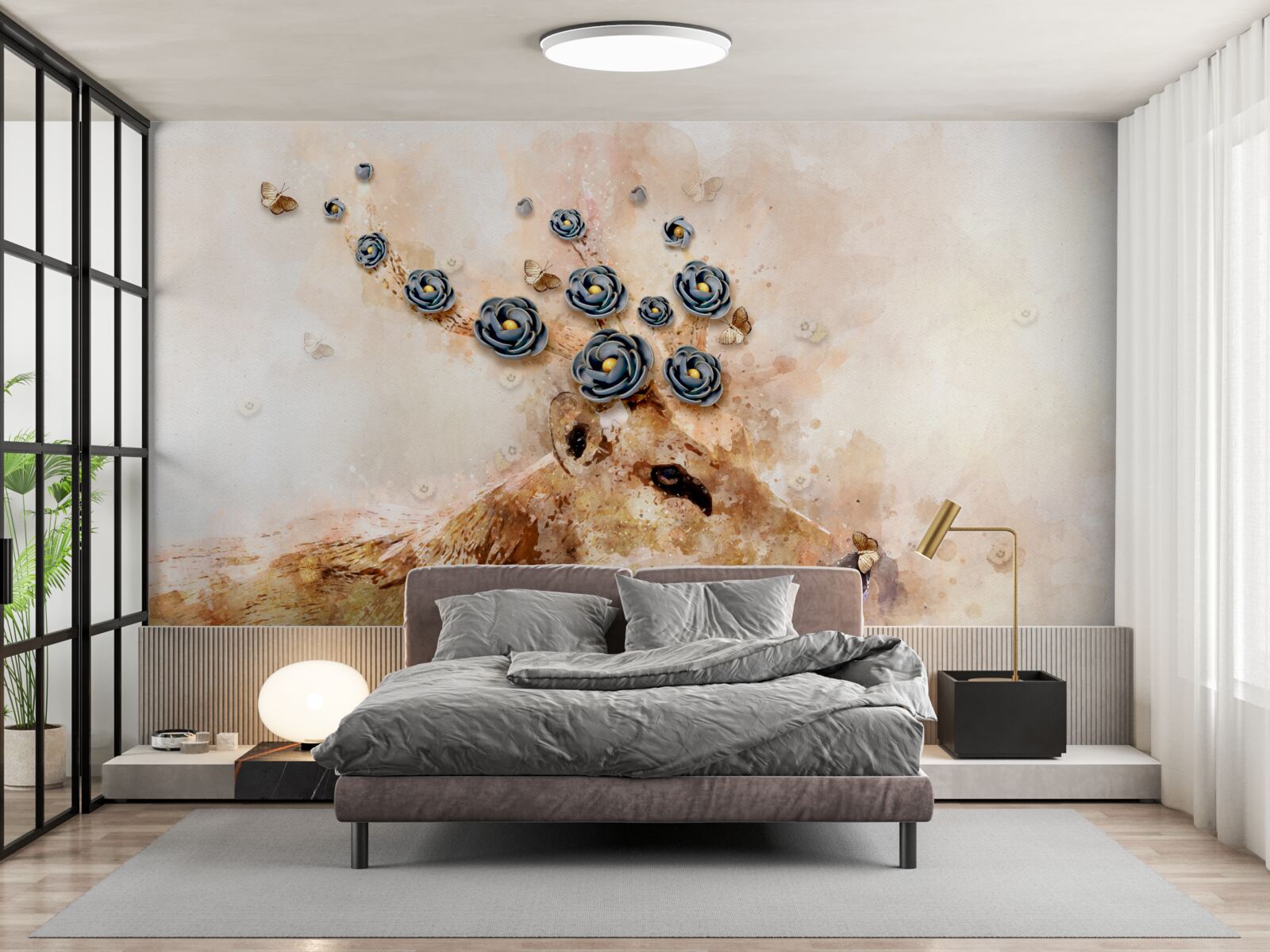 Fototapeta Elena je obklopená kvetmi na ružovom pozadí