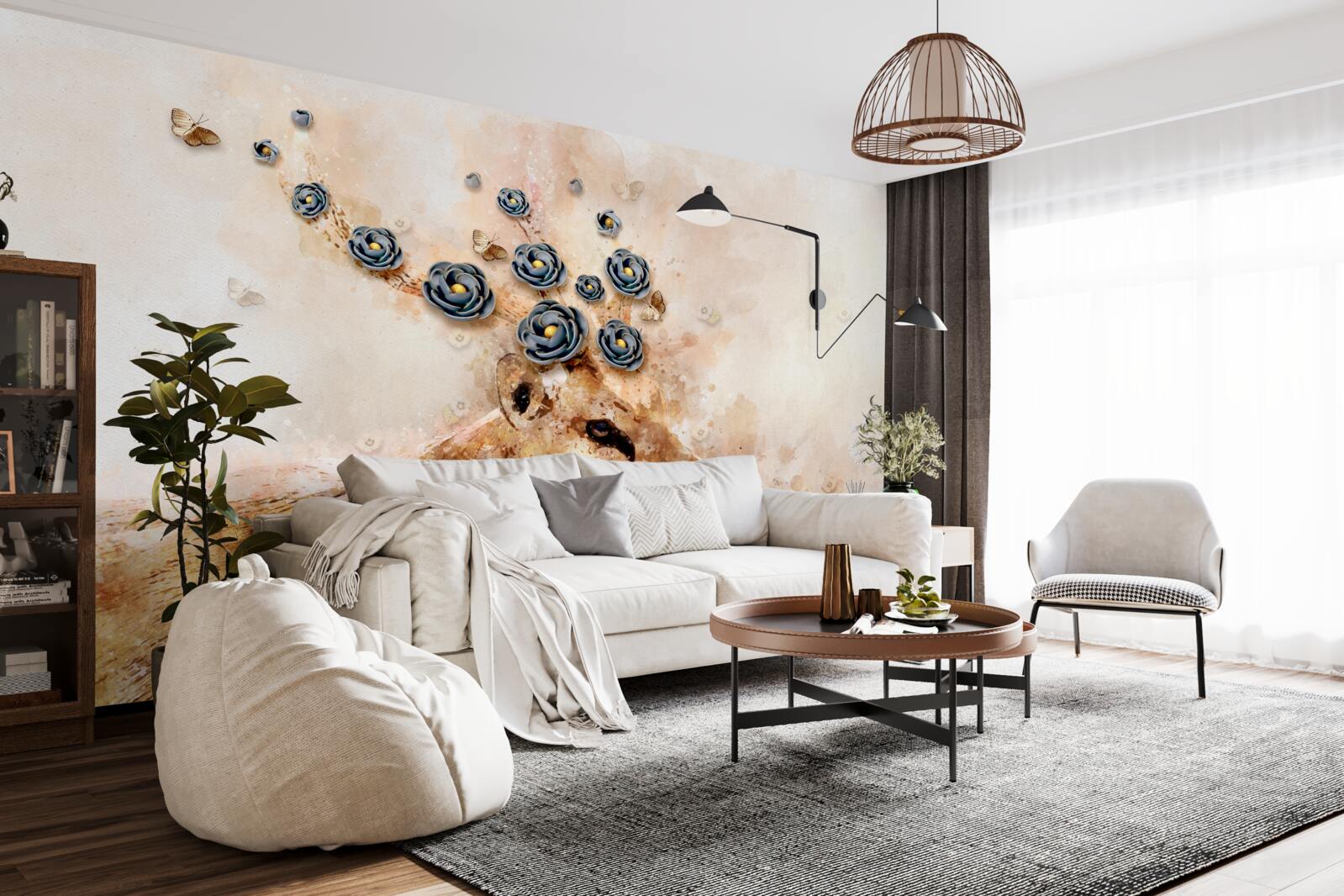 Fototapeta Elena je obklopená kvetmi na ružovom pozadí