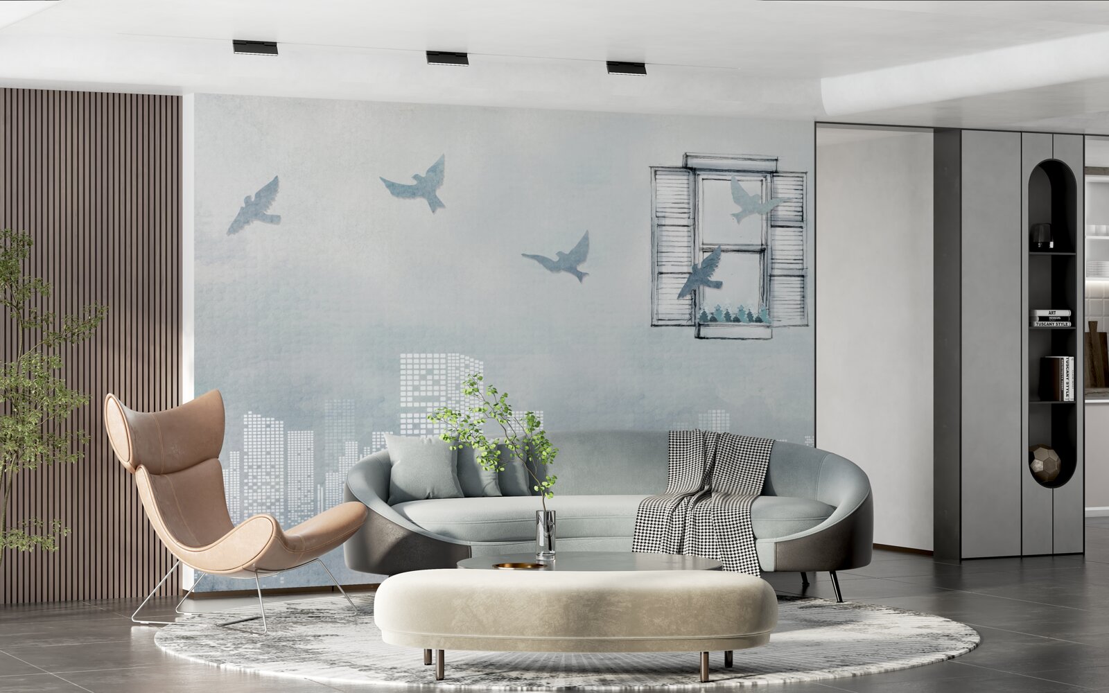 Fototapeta vtáky lietajúce nad veľkým mestom