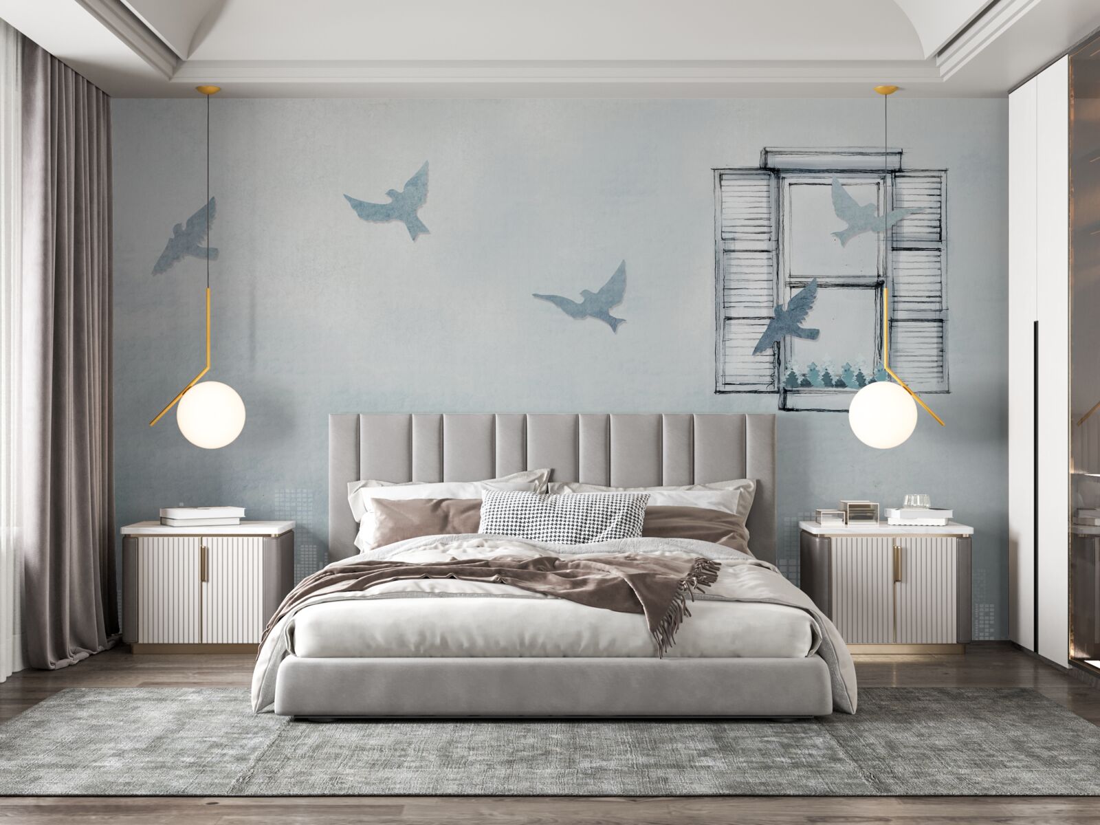 Fototapeta vtáky lietajúce nad veľkým mestom