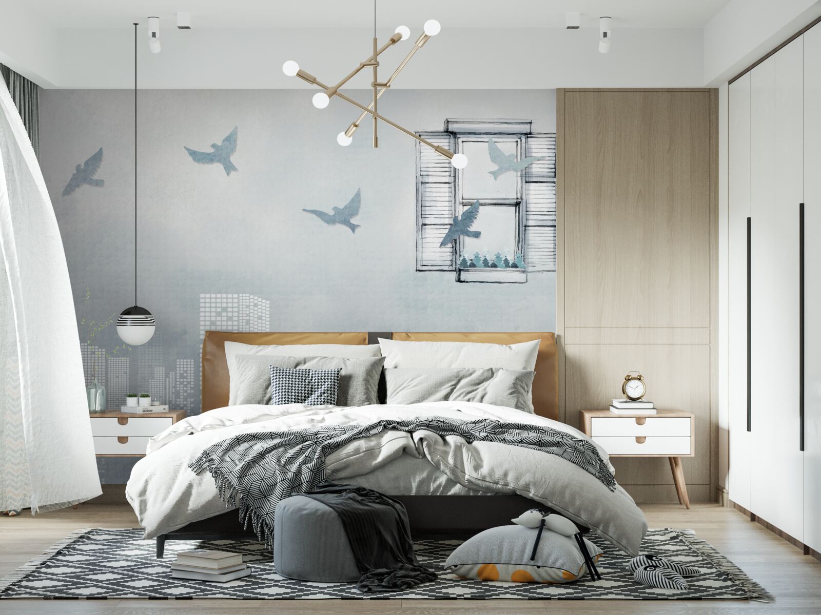 Fototapeta vtáky lietajúce nad veľkým mestom