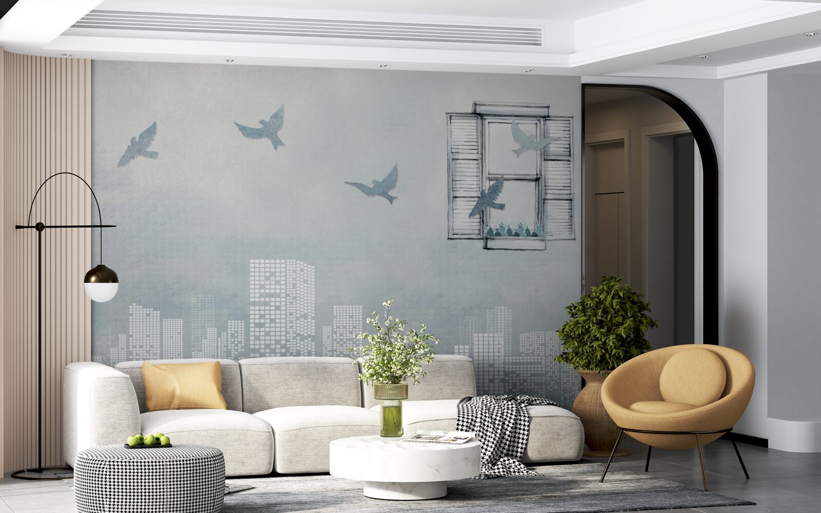 Fototapeta vtáky lietajúce nad veľkým mestom