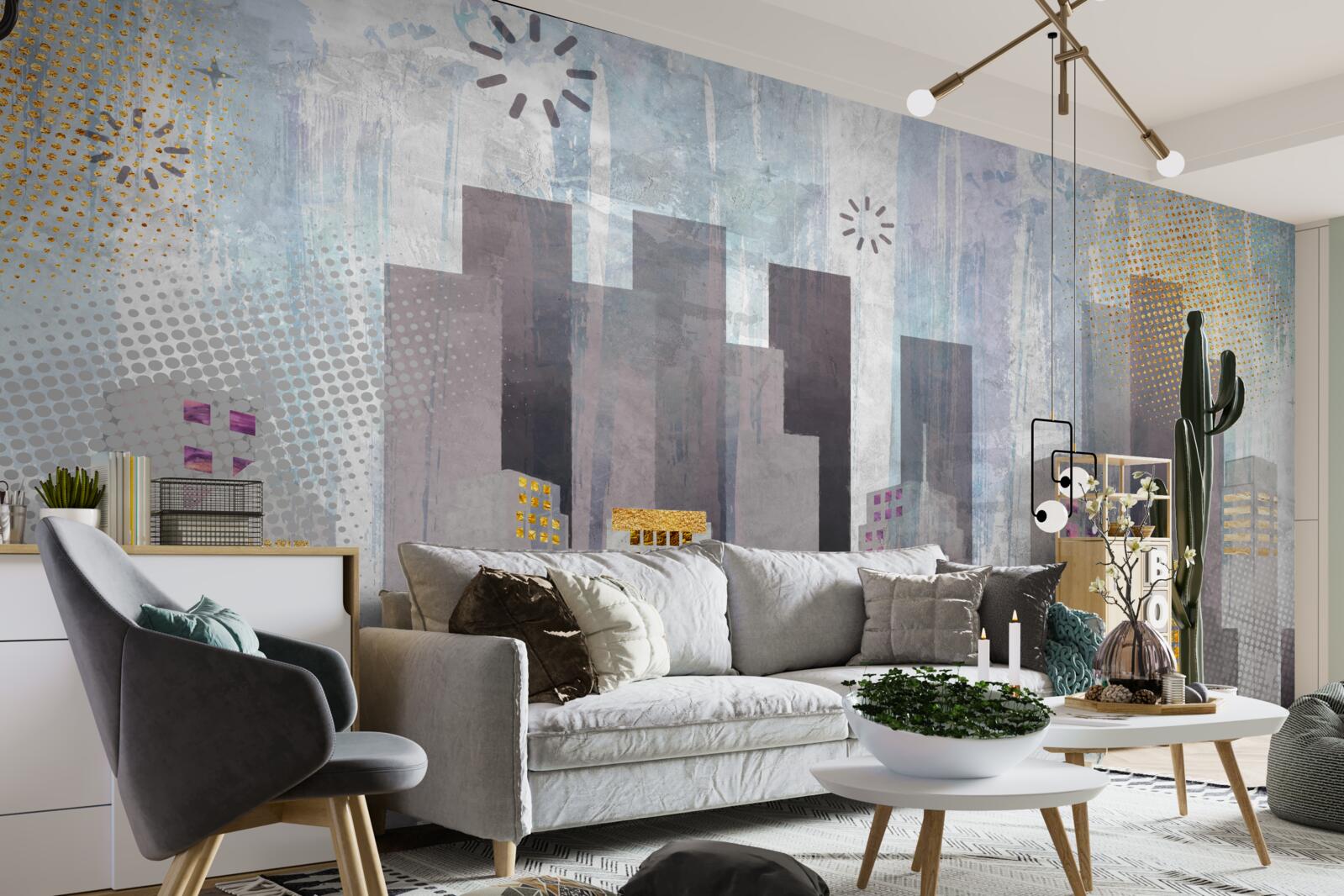 Fototapeta mesto pokryté sivou farbou so žiariacimi zlatými svetlami