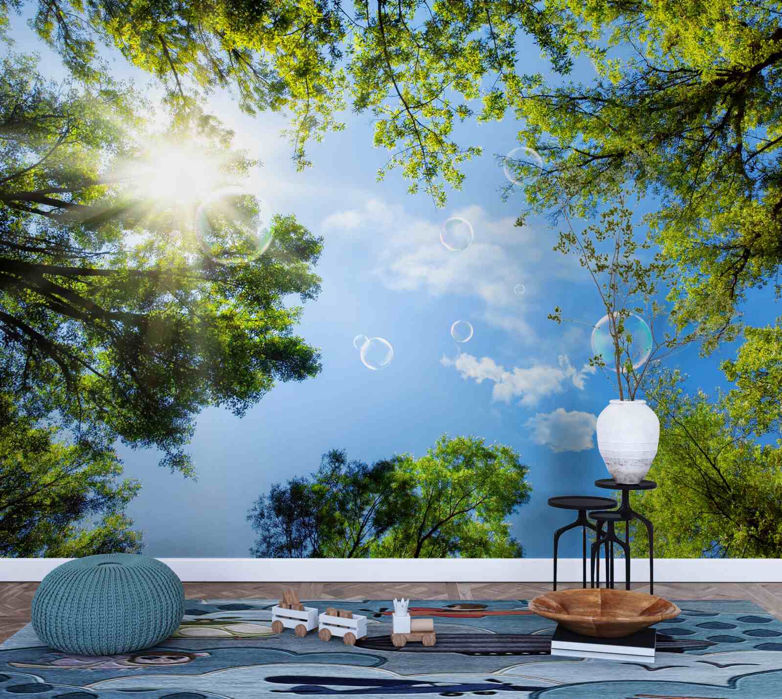 Fototapeta zelený les je osvetlený jasnými lúčmi slnka