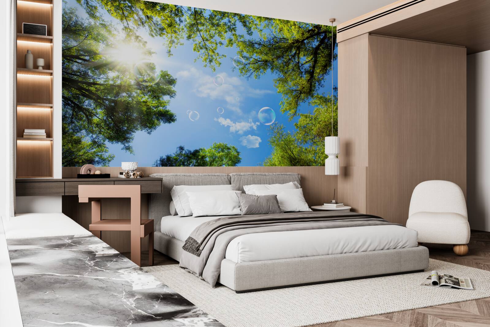 Fototapeta zelený les je osvetlený jasnými lúčmi slnka