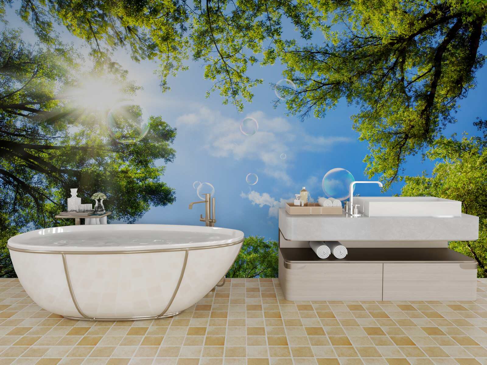 Fototapeta zelený les je osvetlený jasnými lúčmi slnka