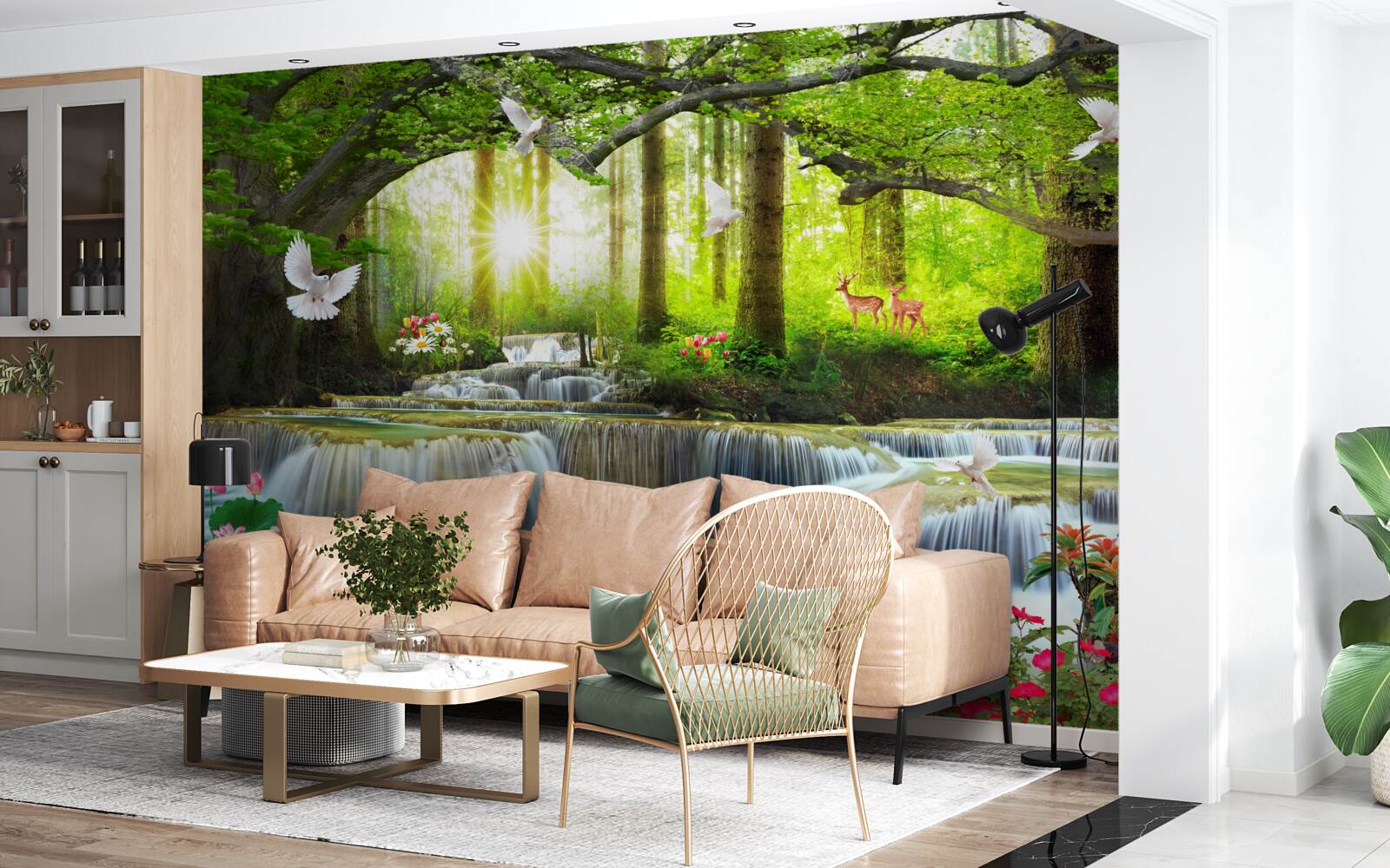 Fototapeta Život a príroda pri divokom vodopáde v lese