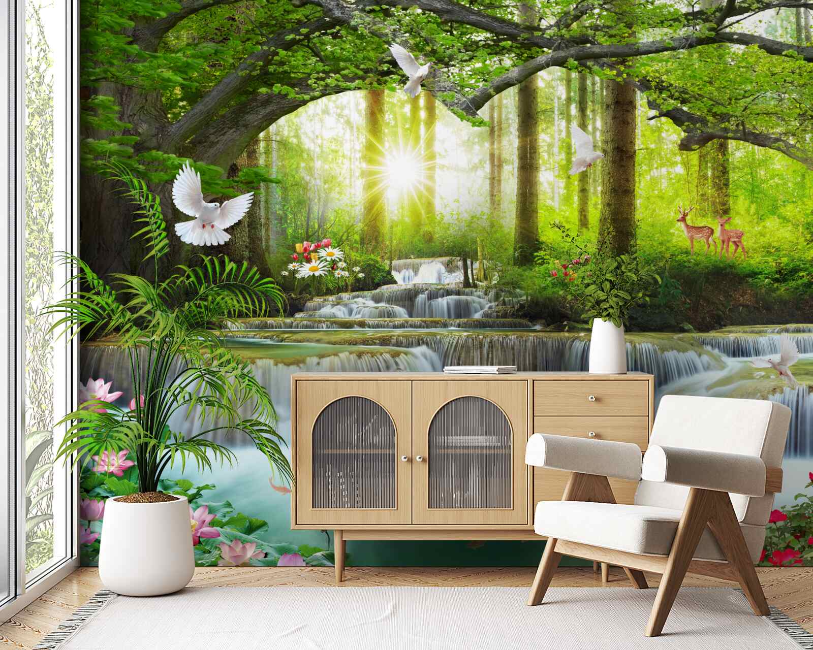 Fototapeta Život a príroda pri divokom vodopáde v lese