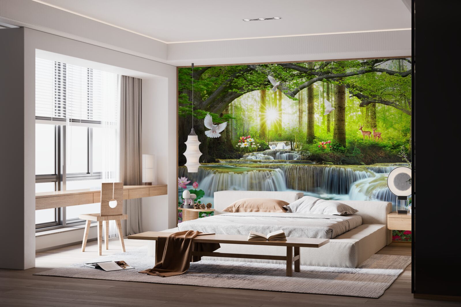 Fototapeta Život a príroda pri divokom vodopáde v lese