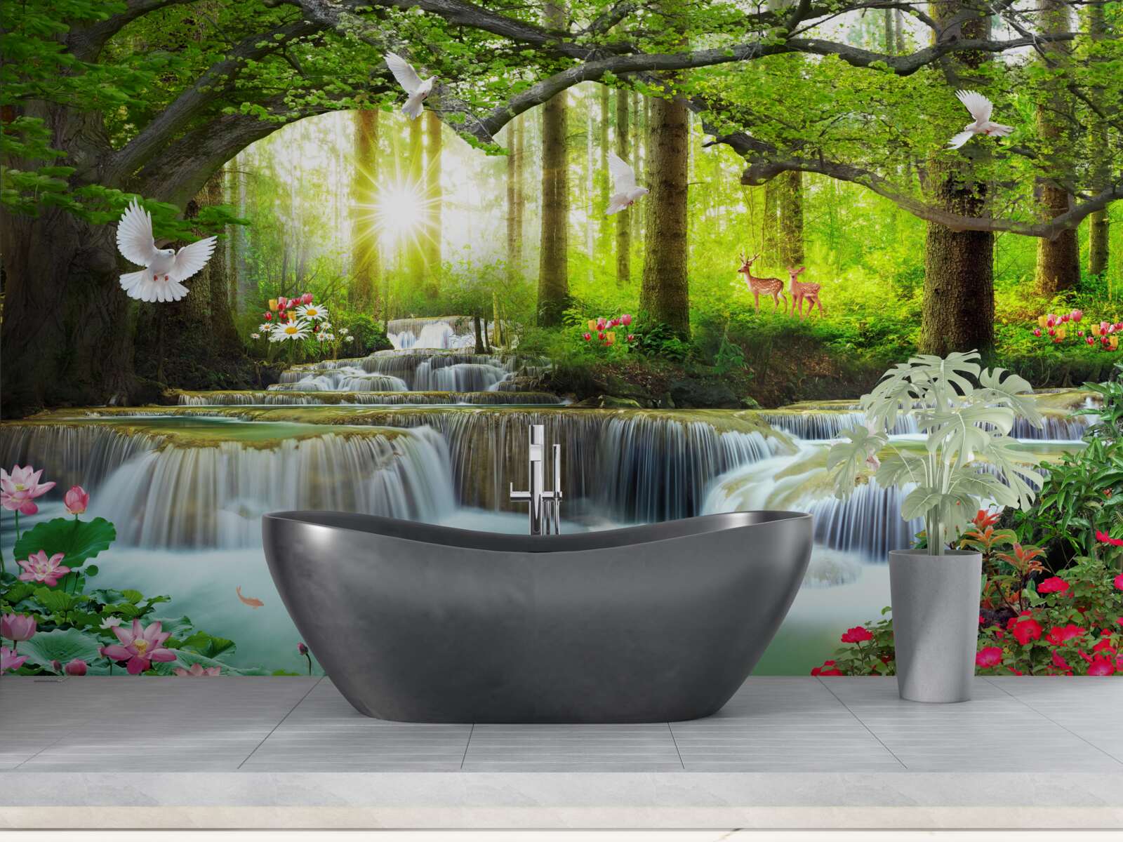 Fototapeta Život a príroda pri divokom vodopáde v lese