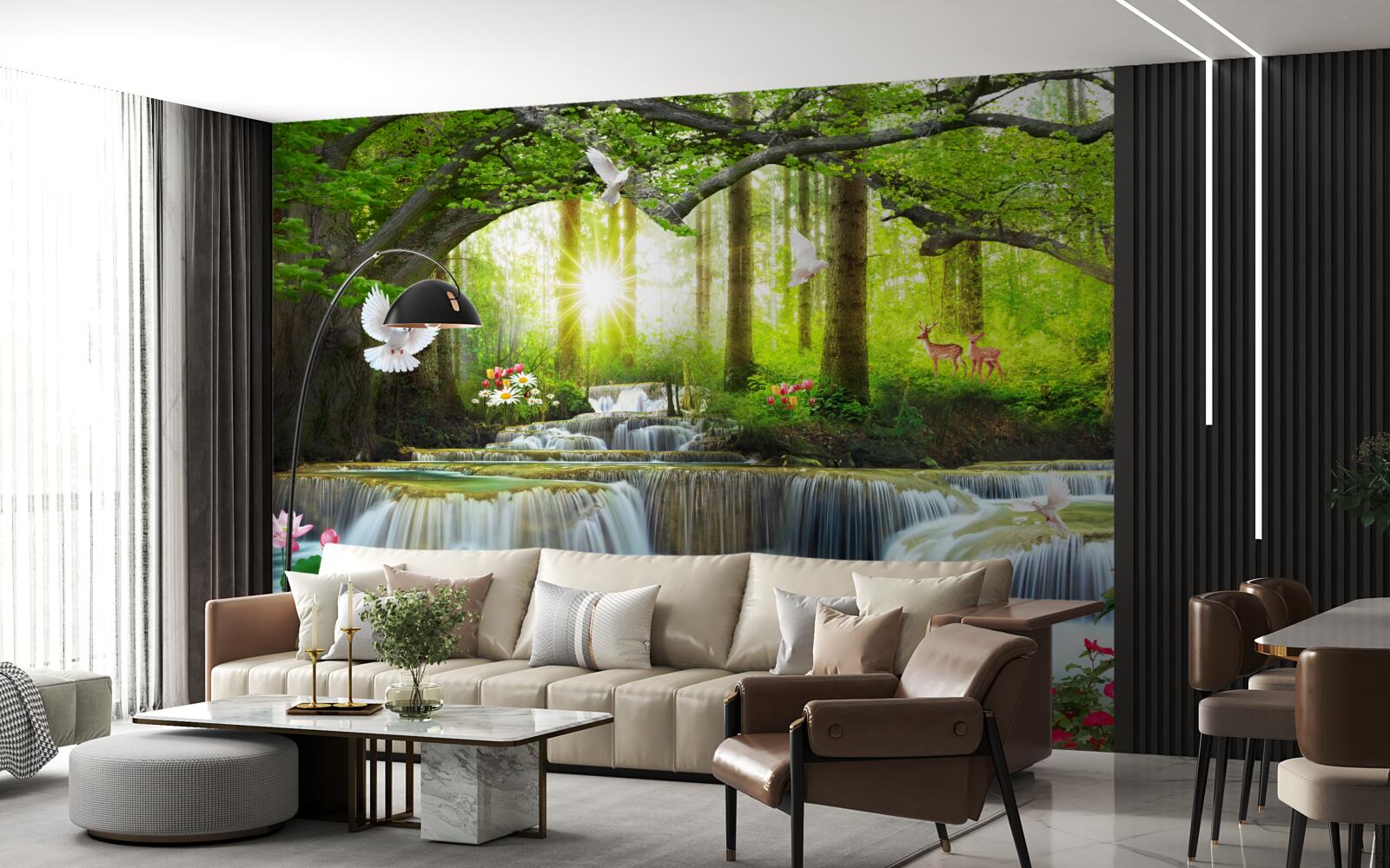 Fototapeta Život a príroda pri divokom vodopáde v lese