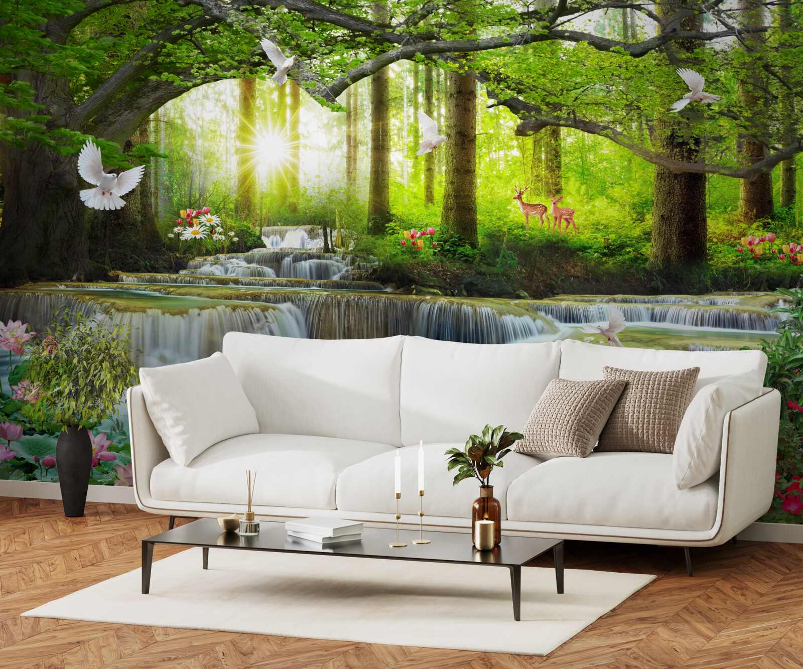 Fototapeta Život a príroda pri divokom vodopáde v lese