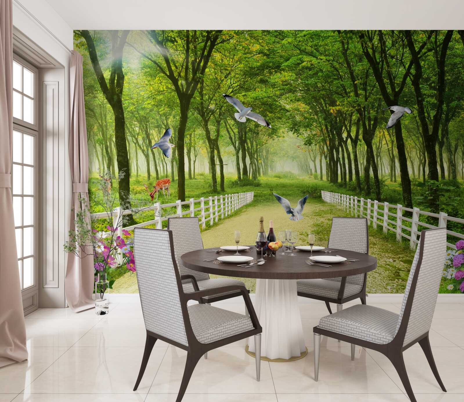 Fototapeta v lese vítajú holuby teplé slnečné lúče