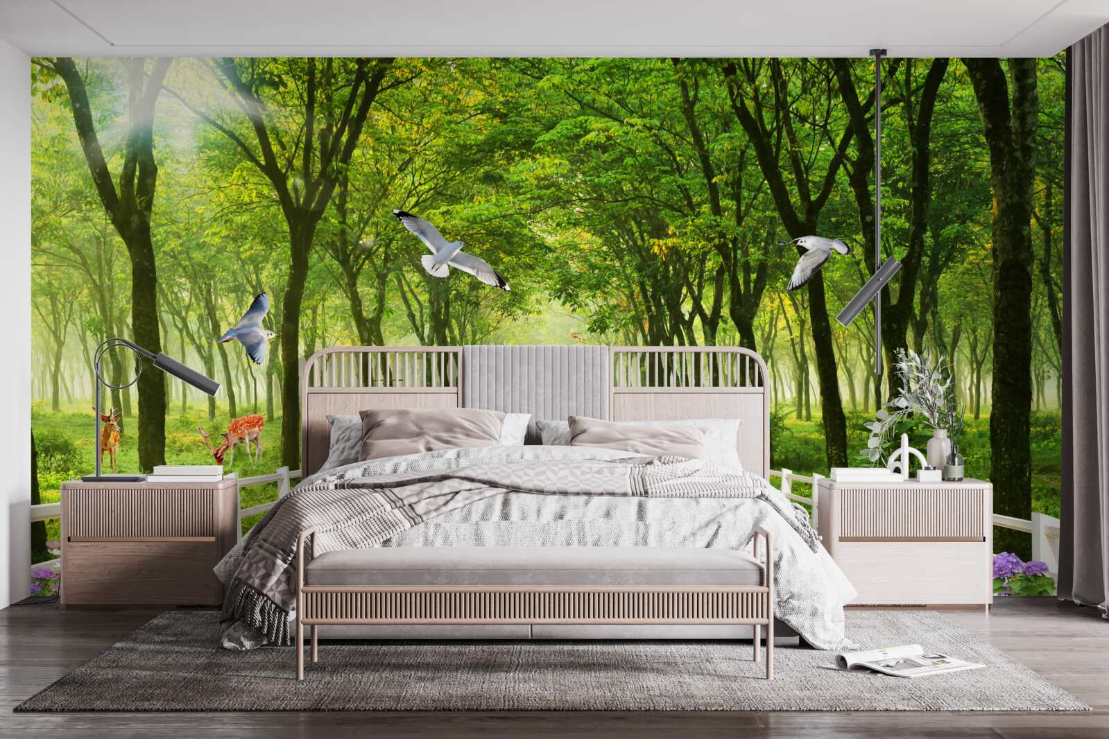 Fototapeta v lese vítajú holuby teplé slnečné lúče