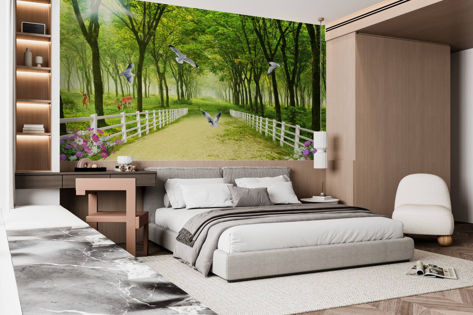 Fototapeta v lese vítajú holuby teplé slnečné lúče