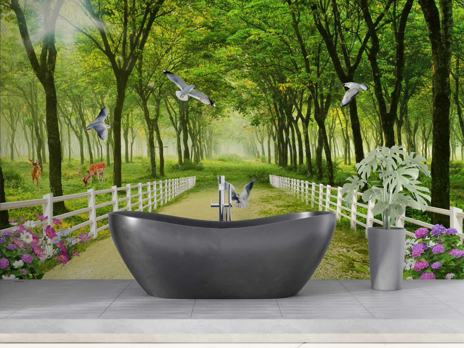 Fototapeta v lese vítajú holuby teplé slnečné lúče