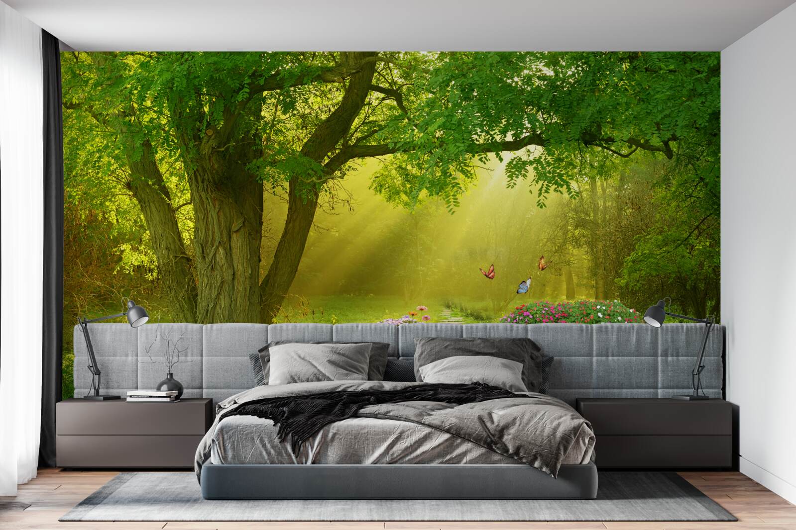 Fototapeta slnečné lúče ohrievajú les zahalený nočnou hmlou