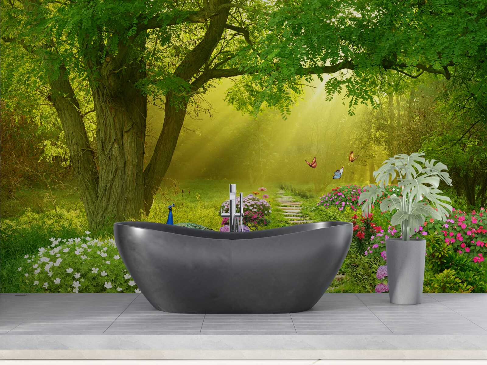 Fototapeta slnečné lúče ohrievajú les zahalený nočnou hmlou