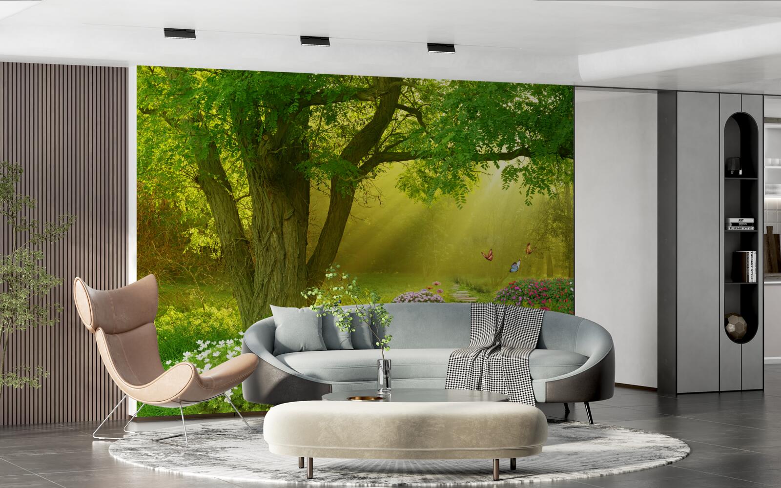 Fototapeta slnečné lúče ohrievajú les zahalený nočnou hmlou