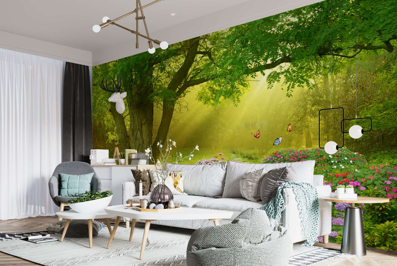 Fototapeta slnečné lúče ohrievajú les zahalený nočnou hmlou