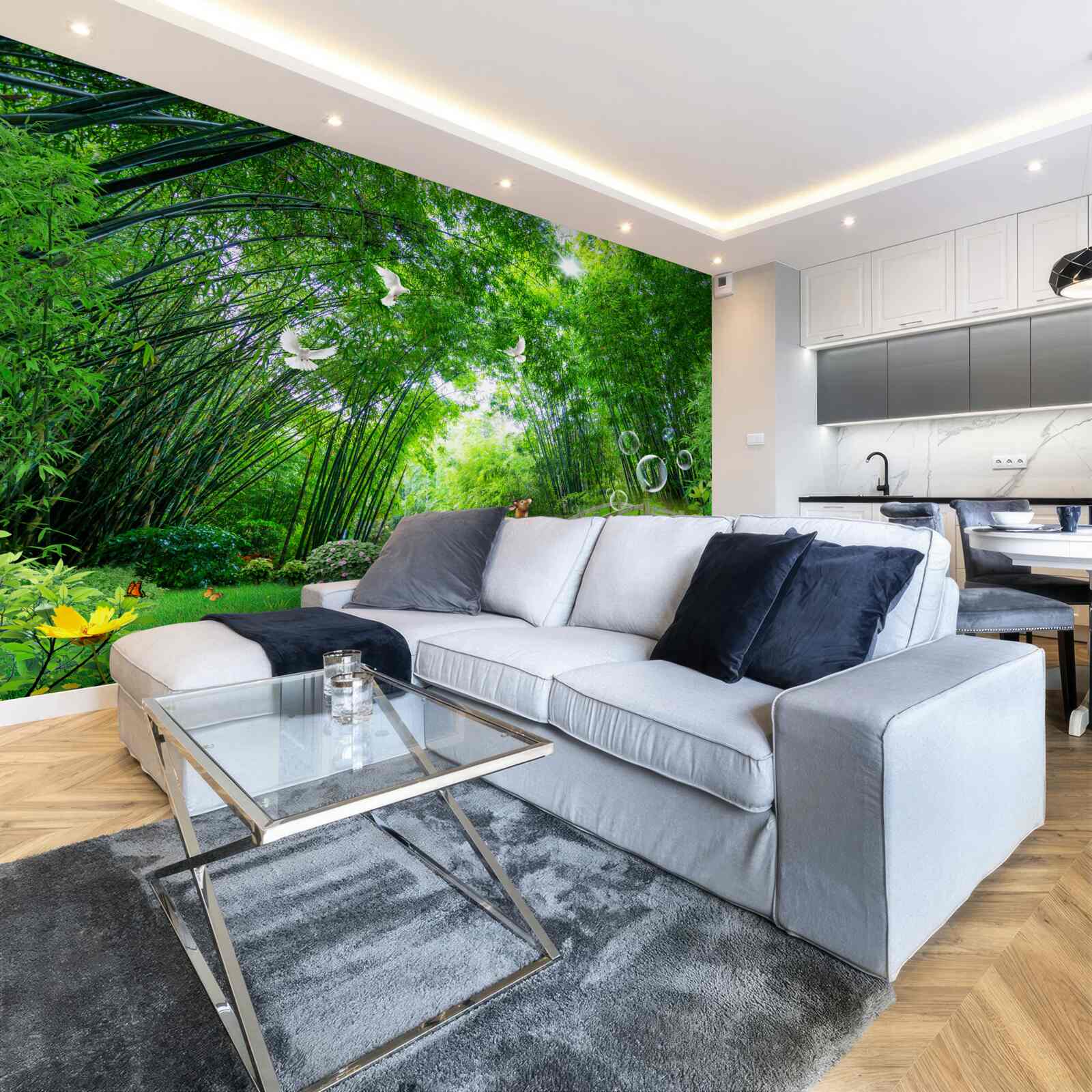 Fototapeta v zelenej húštine prechádza jeleň cez drevený priechod