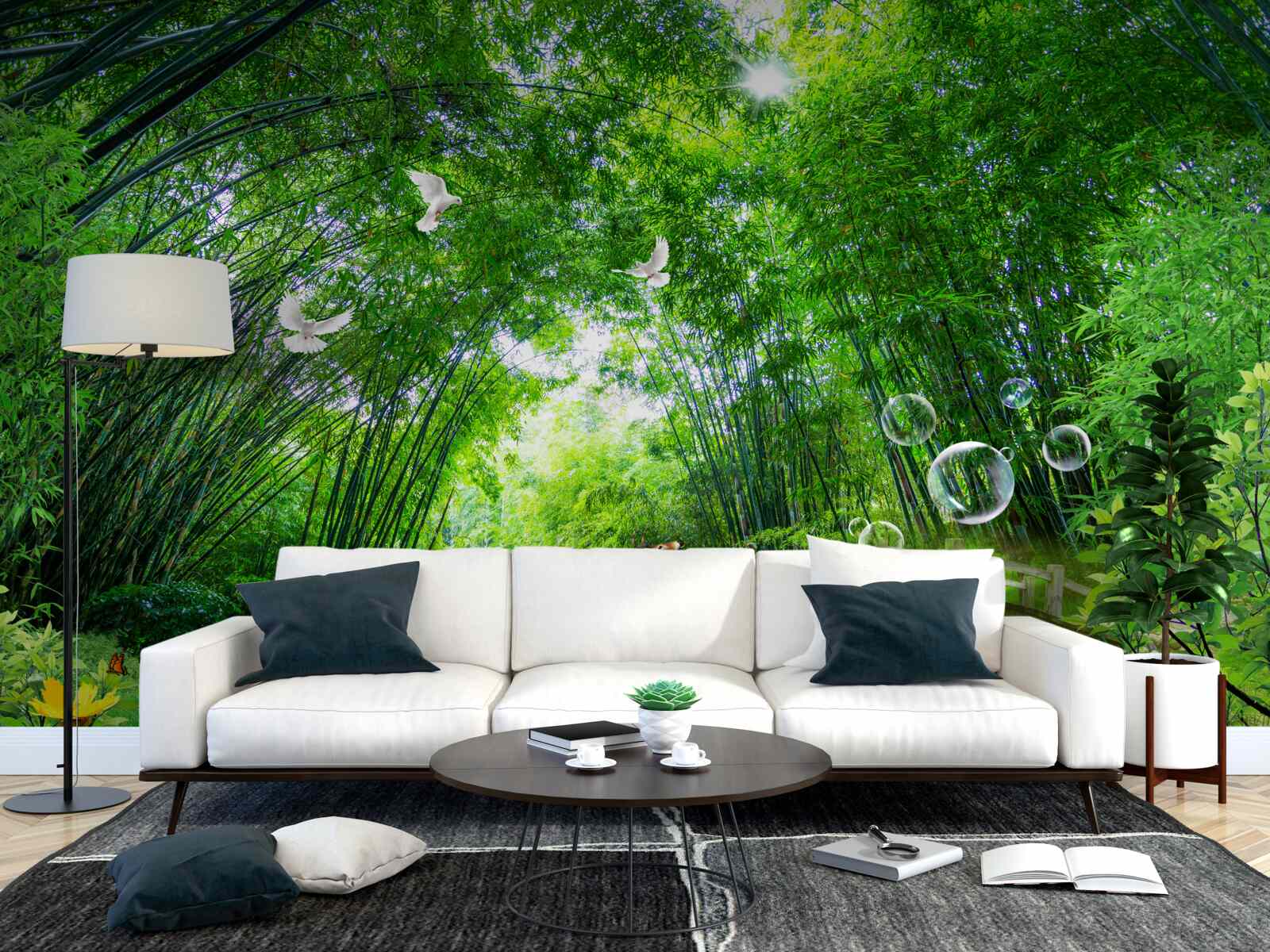 Fototapeta v zelenej húštine prechádza jeleň cez drevený priechod