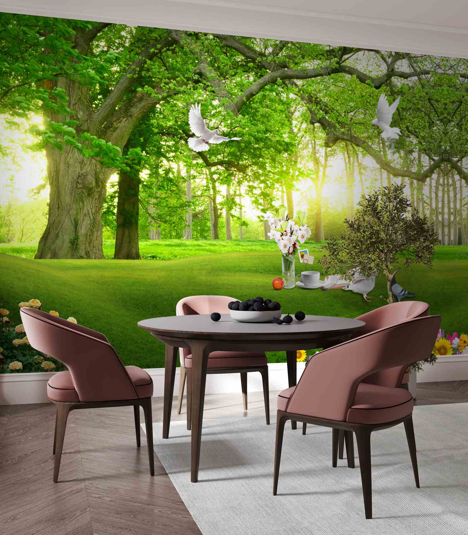 Fototapeta pokojný zelený trávnik za úsvitu