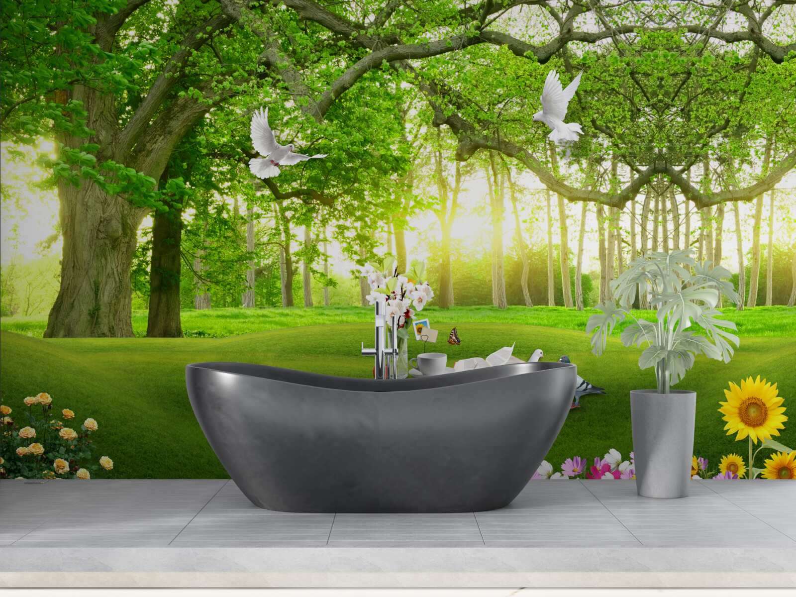 Fototapeta pokojný zelený trávnik za úsvitu