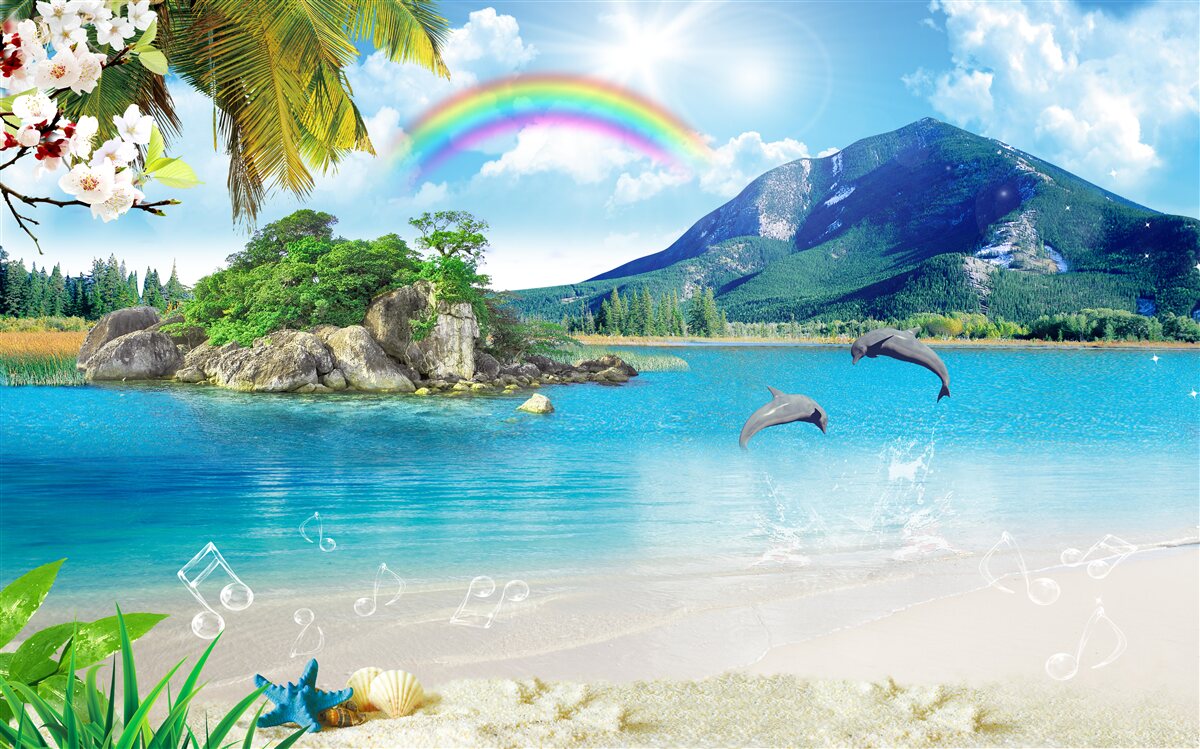 Fototapeta dúha svieti na brehu mora