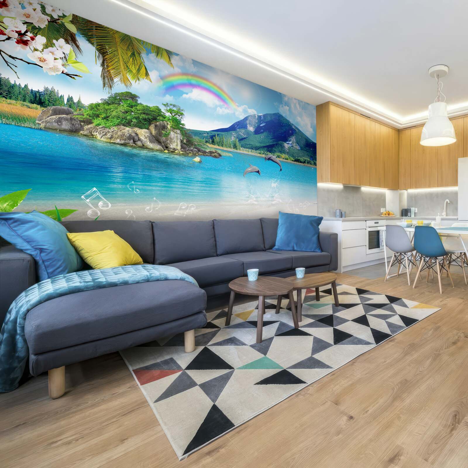 Fototapeta dúha svieti na brehu mora