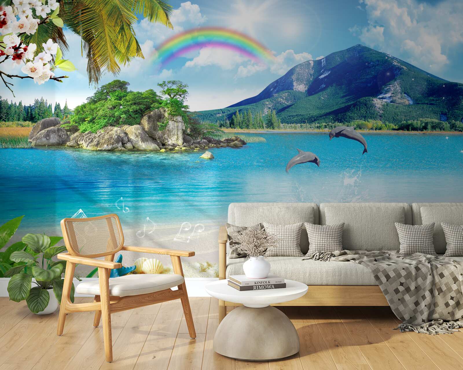 Fototapeta dúha svieti na brehu mora