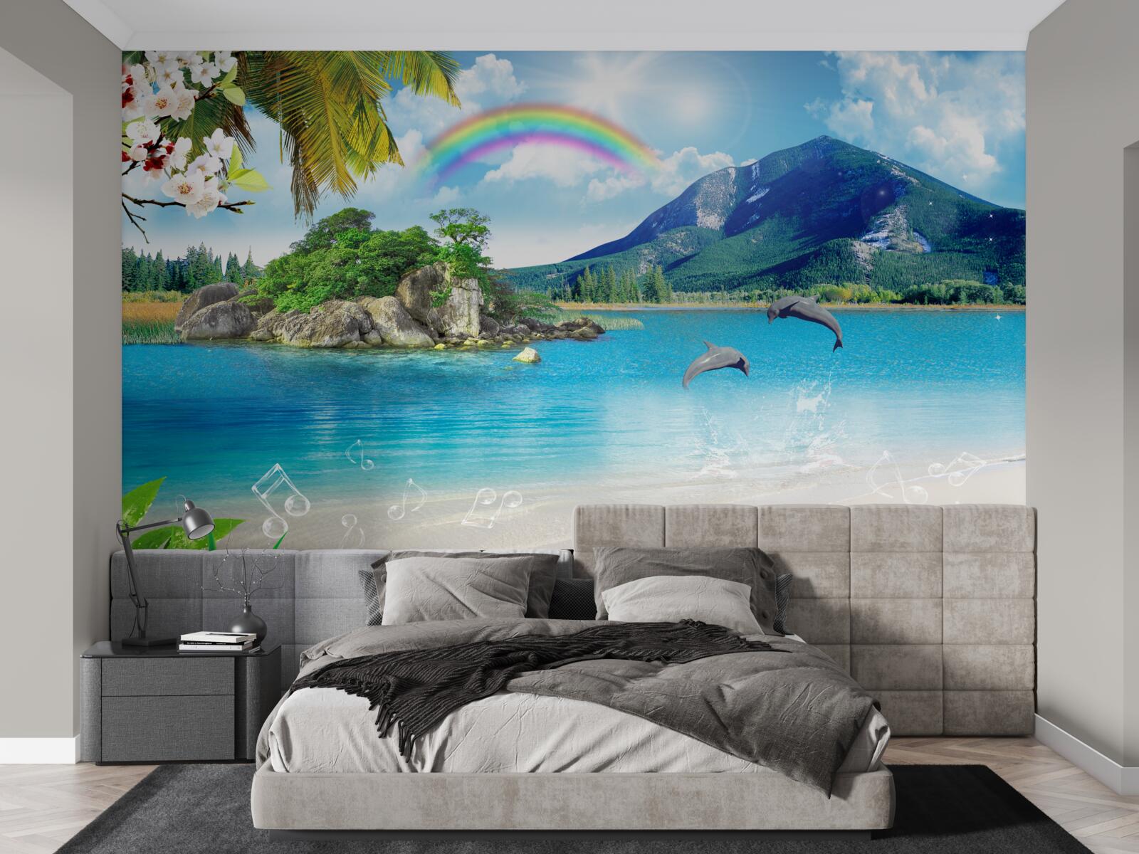 Fototapeta dúha svieti na brehu mora