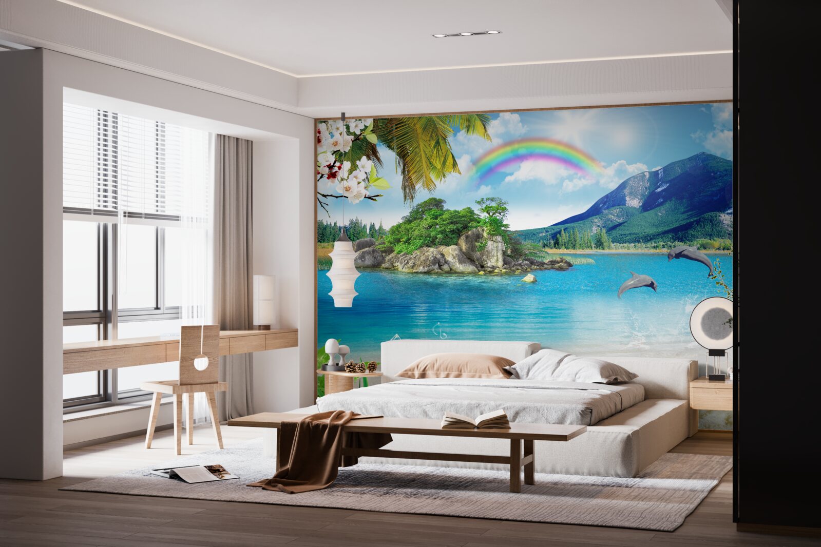 Fototapeta dúha svieti na brehu mora