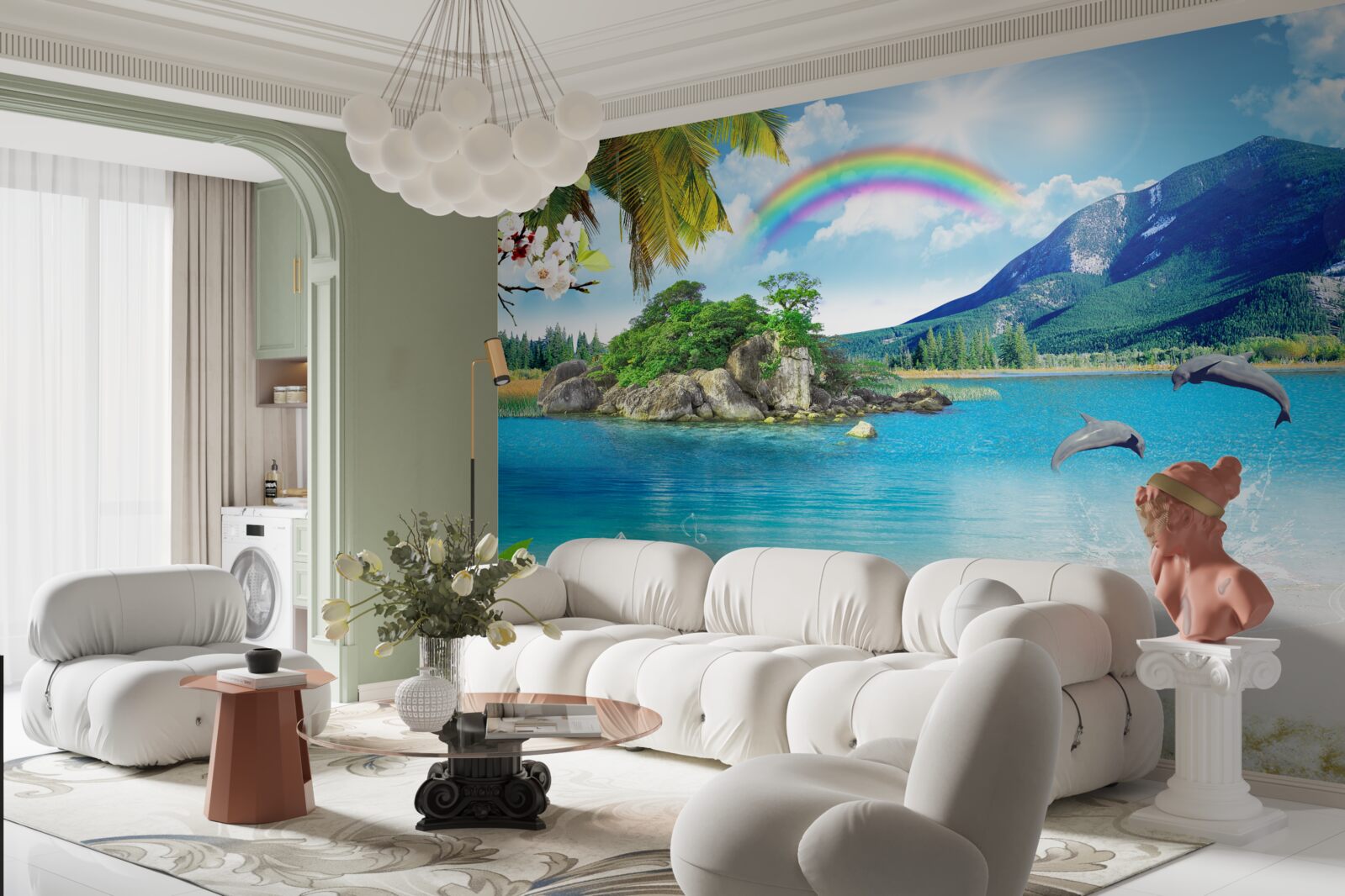 Fototapeta dúha svieti na brehu mora