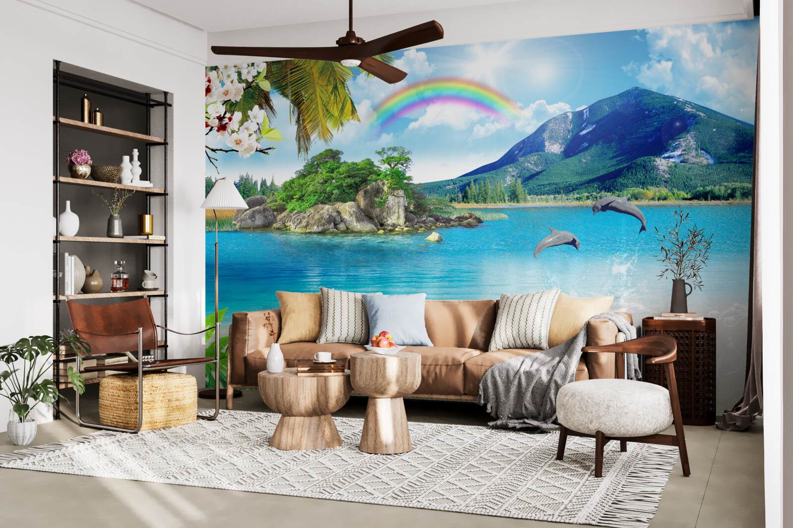 Fototapeta dúha svieti na brehu mora