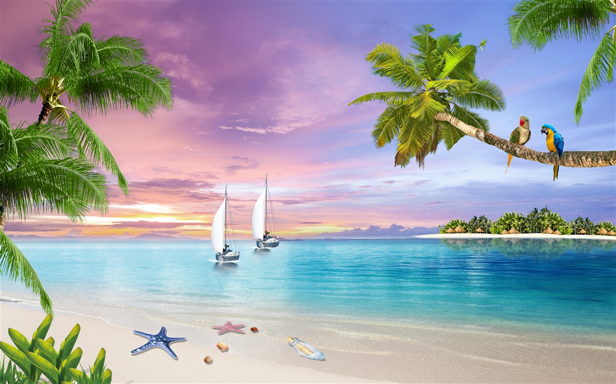 Fototapeta jachty s plachtami v blízkosti morského pobrežia